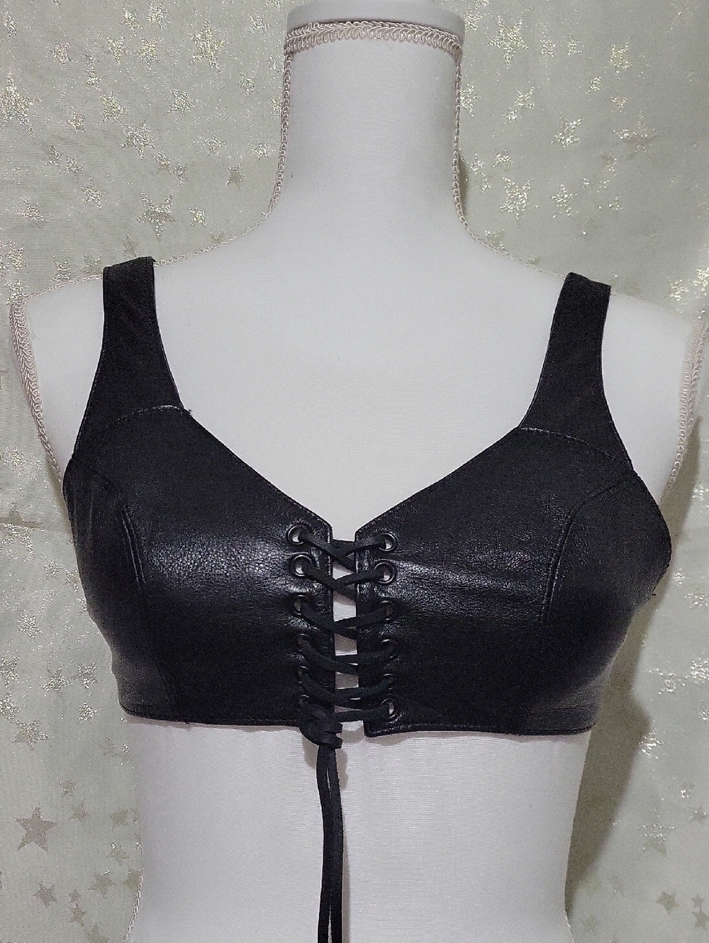 Harley-Davidson Women's XS Black Leather Lace Up Crop Top